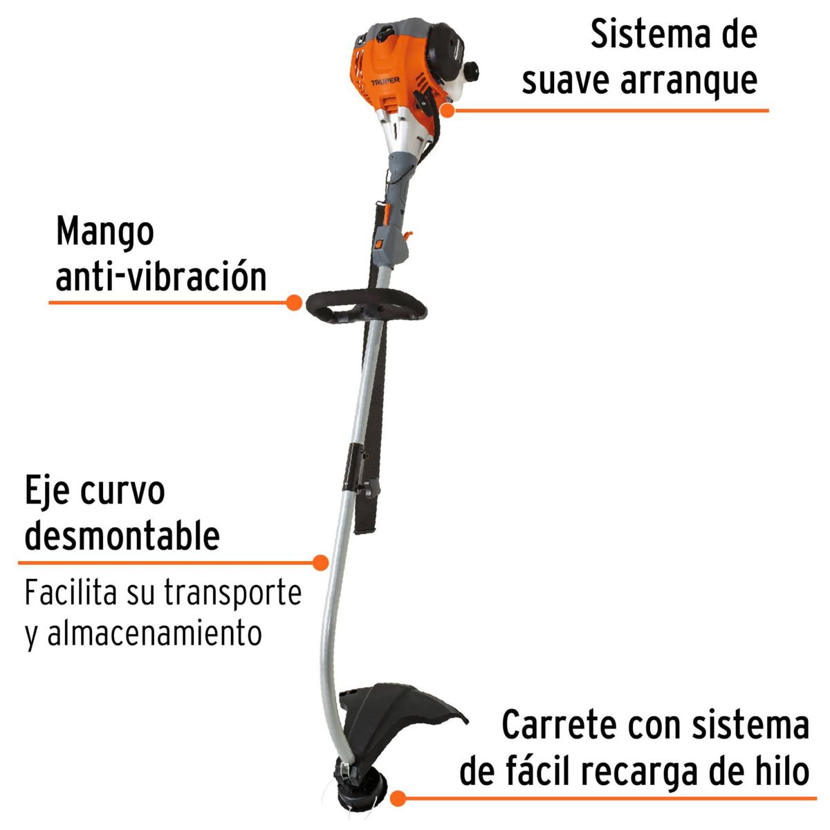 TRUPER - Desbrozadora motoguadaña 1.2 HP podadora a gasolina 17 Pulg Truper