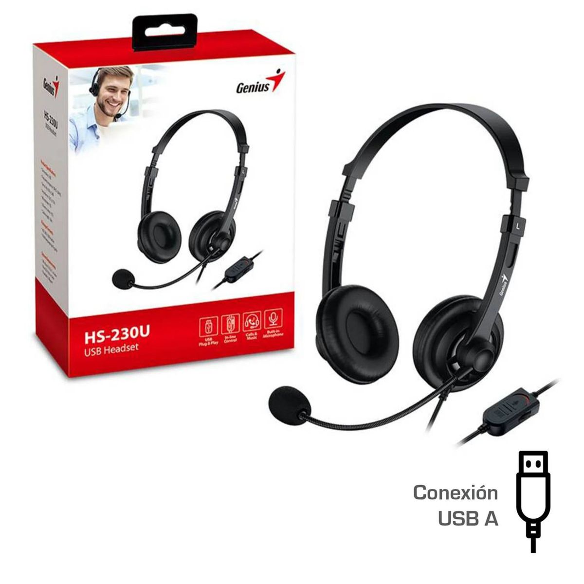 GENIUS - AUDIFONO CMICROF GENIUS HS-230U USB BLACK CONTROL DE VOLUMEN