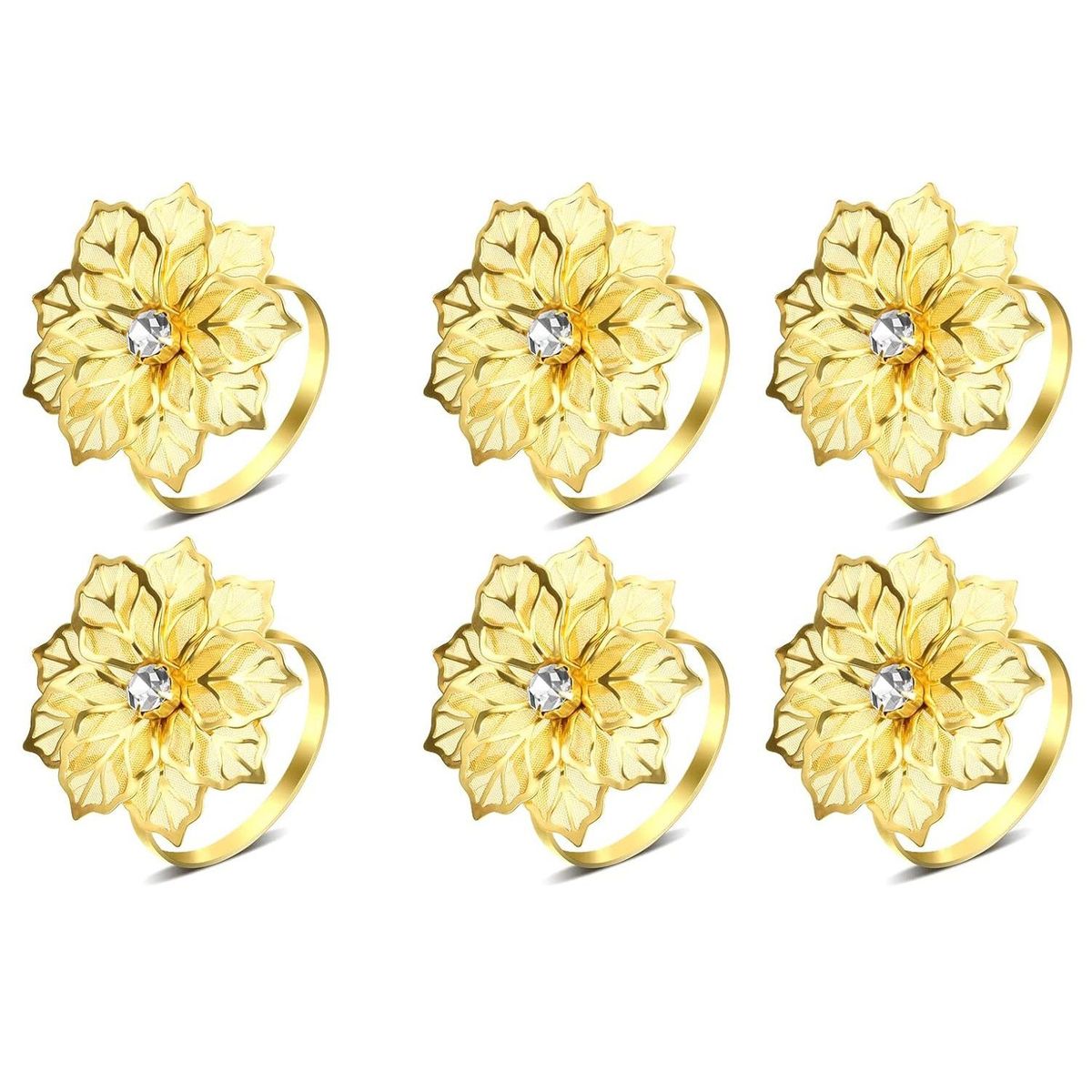 GENERICO - Set 6 Flores Servilleteros Dorados Gold Premium Brillantes