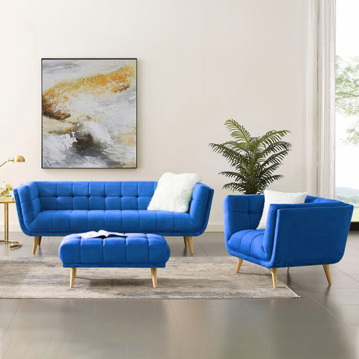 HOME PREMIUM - Juego de Sala 3 1 + Banqueta Gladys Azul Electrico