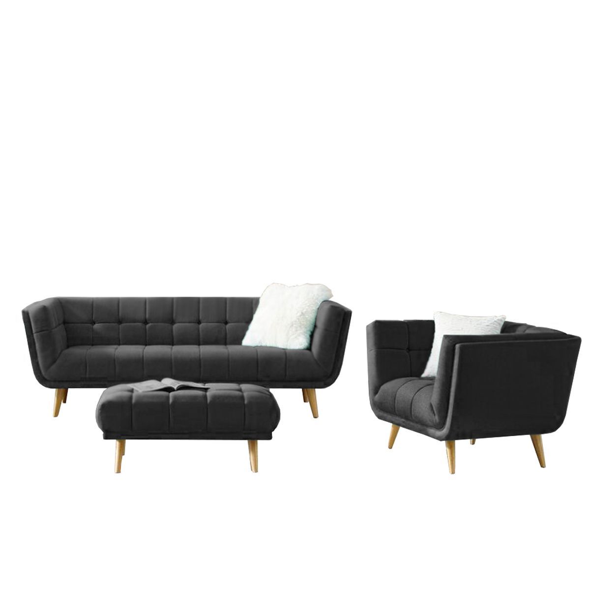 HOME PREMIUM - Juego de Sala 3 1 + Banqueta Gladys Negro