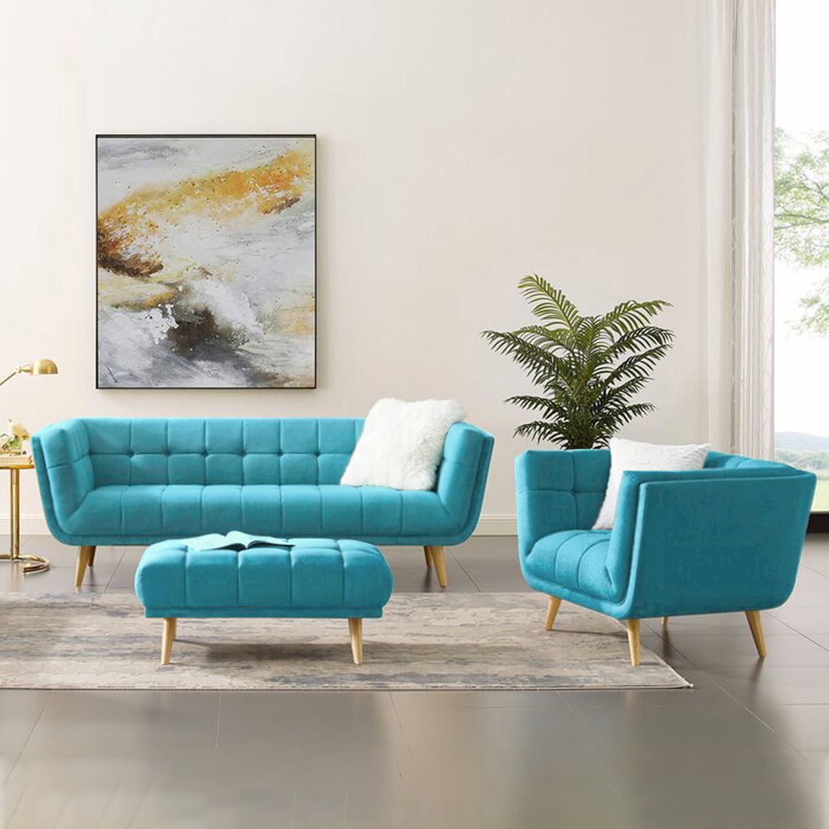 HOME PREMIUM - Juego de Sala 3 1 + Banqueta Gladys Turquesa