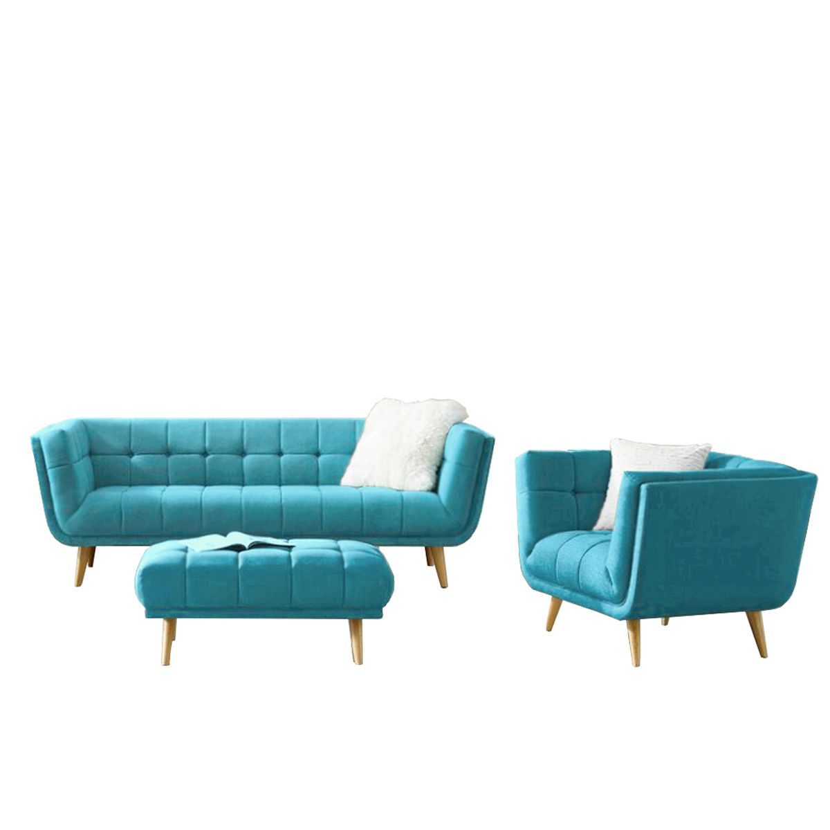 HOME PREMIUM - Juego de Sala 3 1 + Banqueta Gladys Turquesa