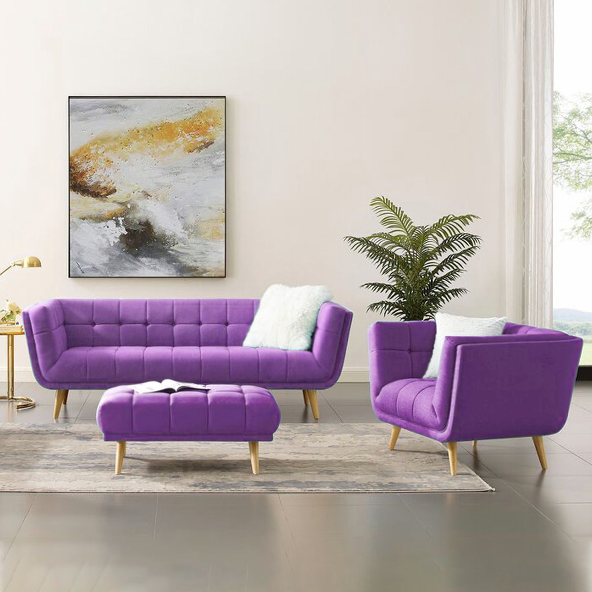 HOME PREMIUM - Juego de Sala 3 1 + Banqueta Gladys Lila