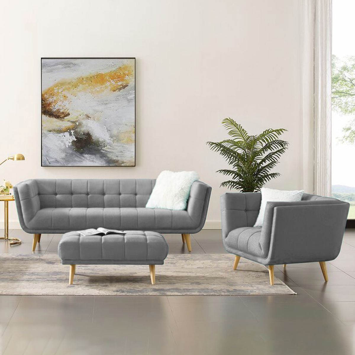 HOME PREMIUM - Juego de Sala 3 1 + Banqueta Gladys Gris