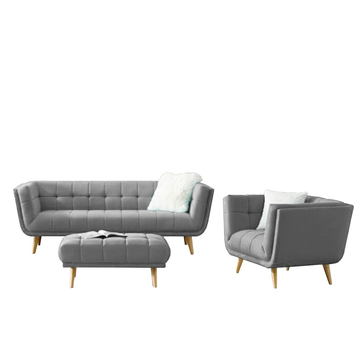 HOME PREMIUM - Juego de Sala 3 1 + Banqueta Gladys Gris