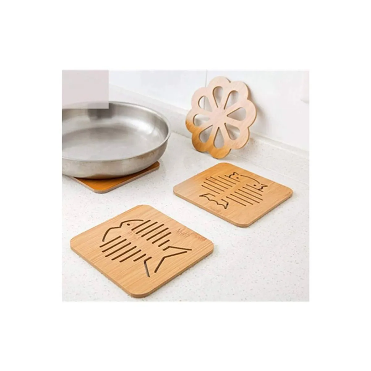 GENERICO - SET DE 2 POSA OLLA DE MADERA BAMBU