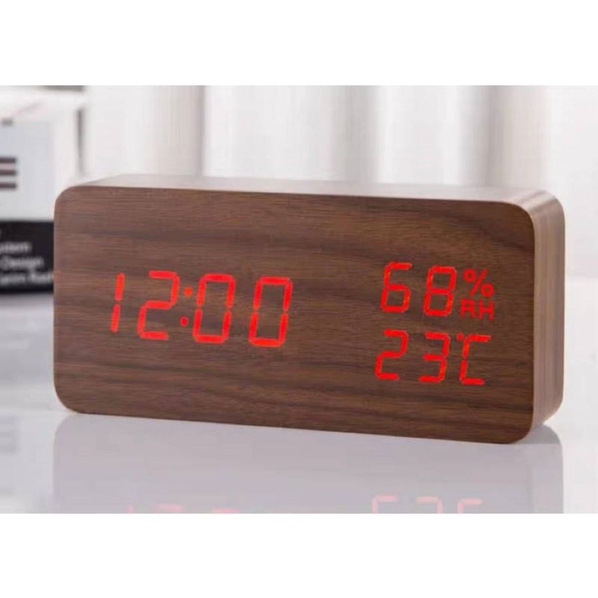 GENERICO - Reloj Digital Despertador de Madera con Control de Voz
