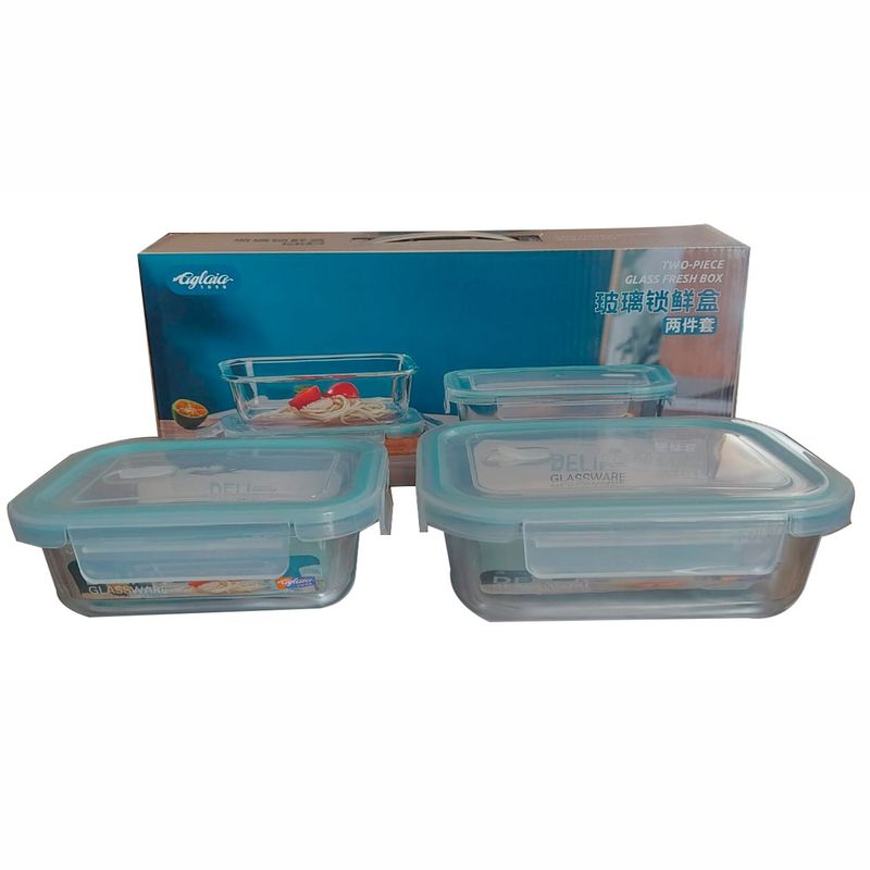 GENERICO - Set de 2 taper de vidrio, para almacenamiento de alimentos