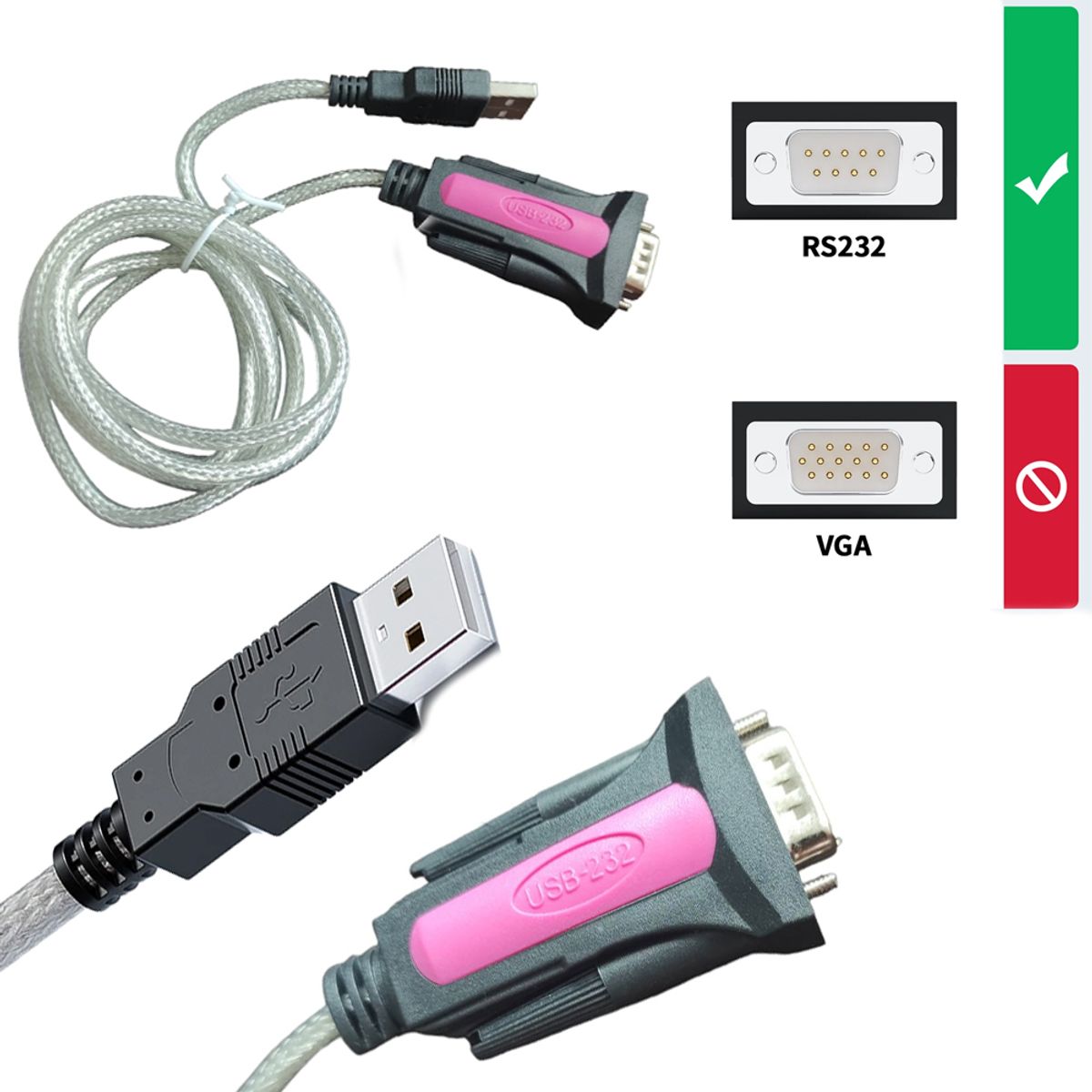 GENERICO - Cable Adaptador USB a Serie RS232 DB9 Serial 1.5 metros