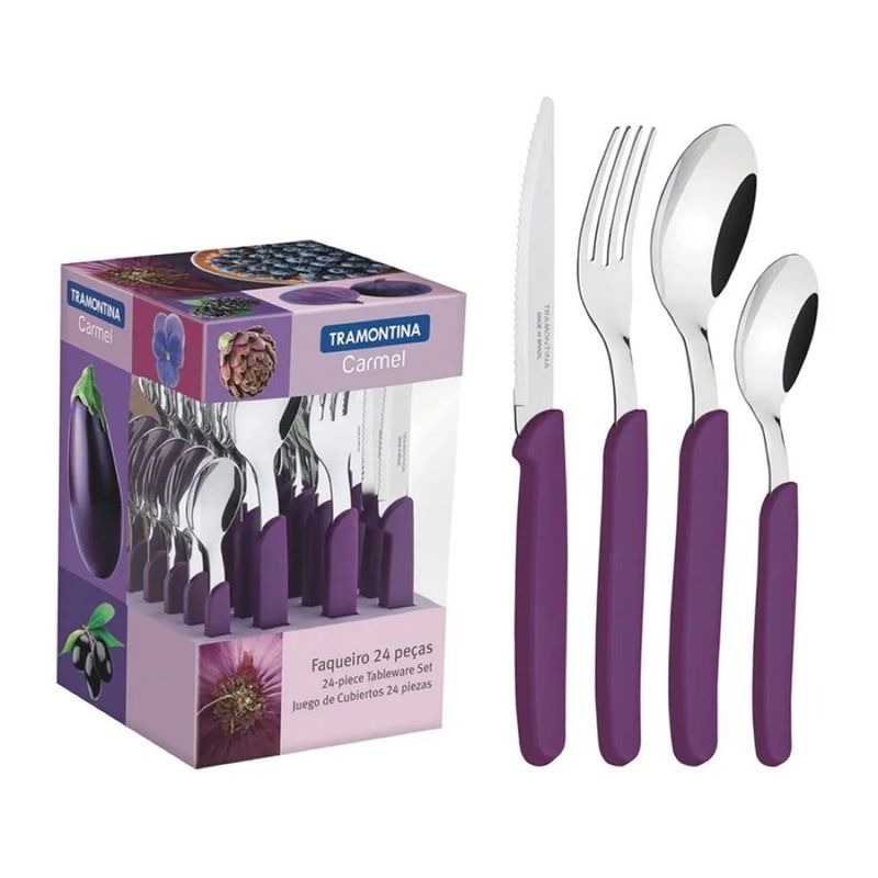 TRAMONTINA - Juego de Cubiertos Tramontina 24 Piezas Carmel - MORADO