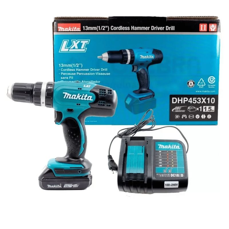 MAKITA - Taladro Percutor 1/2" 18V 42 Nm 1 carg/ + 1 Batería Makita DHP453X10