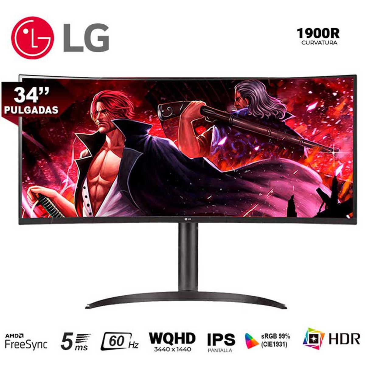 LG - Monitor LG 34WQ75C-B UltraWide IPS sRGB WQHD Curvo 1900R RJ45