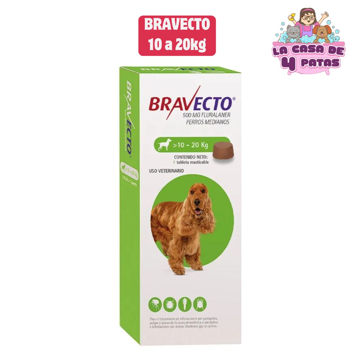 BRAVECTO - Antiparasitario Bravecto Perros 10-20 Kg Tableta Masticable