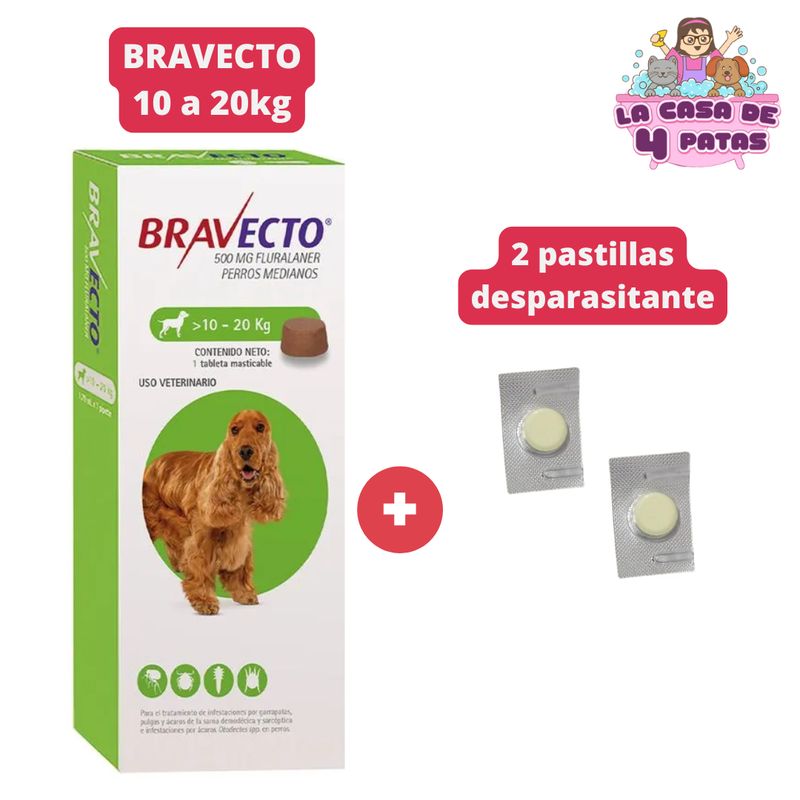 BRAVECTO - Antiparasitario Bravecto Perros 10-20 Kg Tableta Masticable