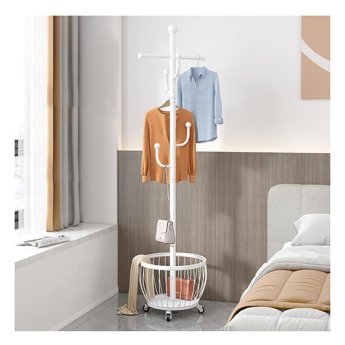 GRETAIL - Perchero Colgador Organizador Ropa Elegante Con Ruedas y Canastilla B