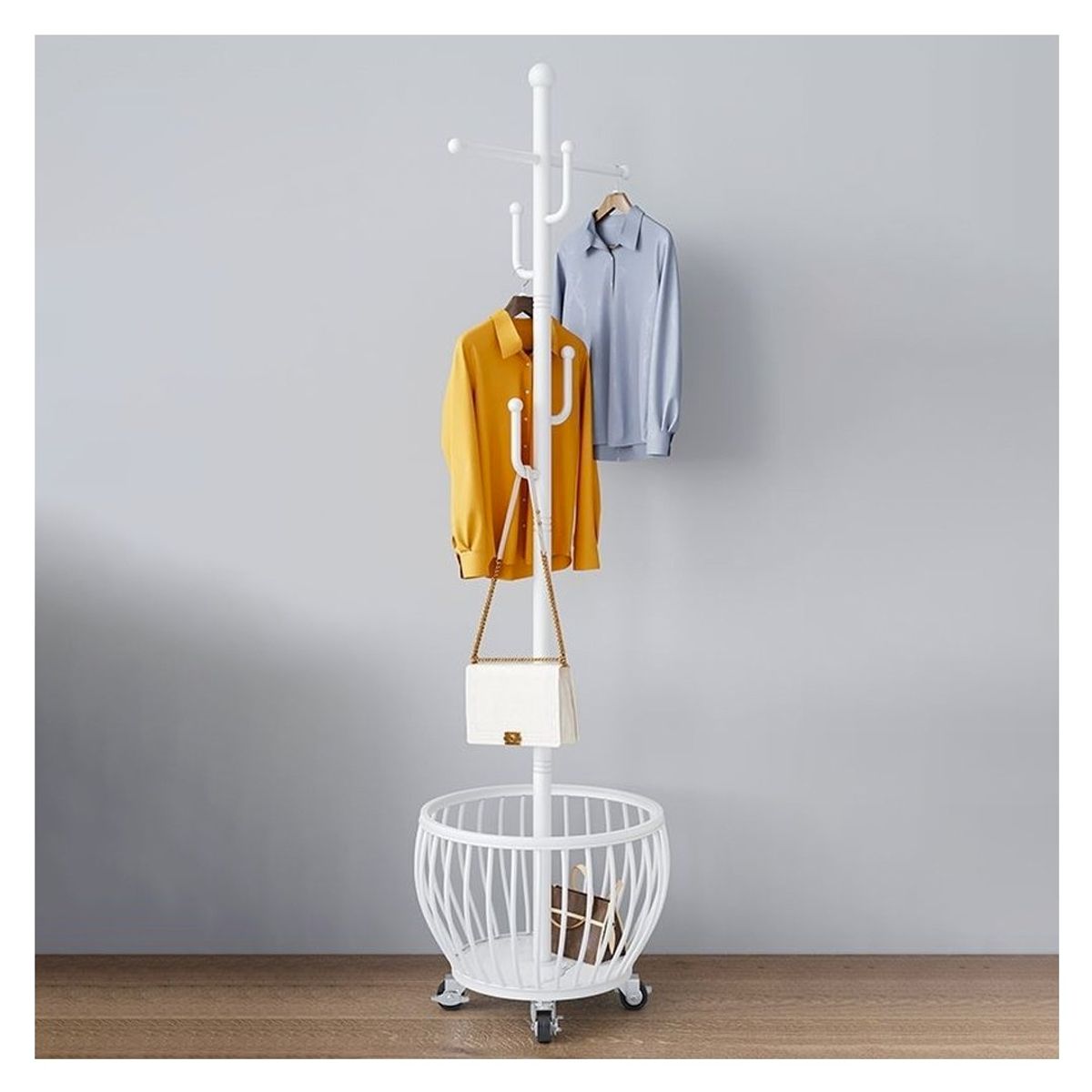 GRETAIL - Perchero Colgador Organizador Ropa Elegante Con Ruedas y Canastilla B