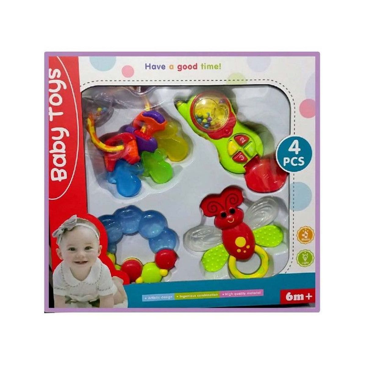 IMPORTADO MC - Set de 4 Sonajeros en caja para Bebes