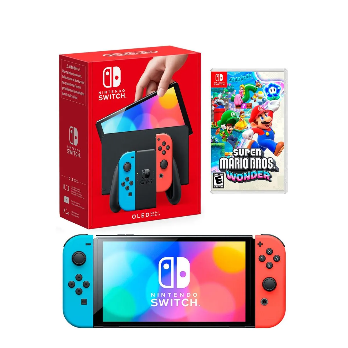 NINTENDO - Consola Nintendo Switch Oled Neon + Mario Wonder
