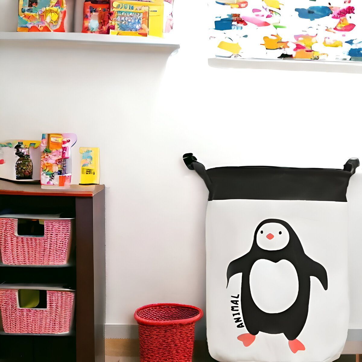 ELMEJORPRECIO - Cesto De Ropa Para Dormitorio Lavandería Diseño Pingüino