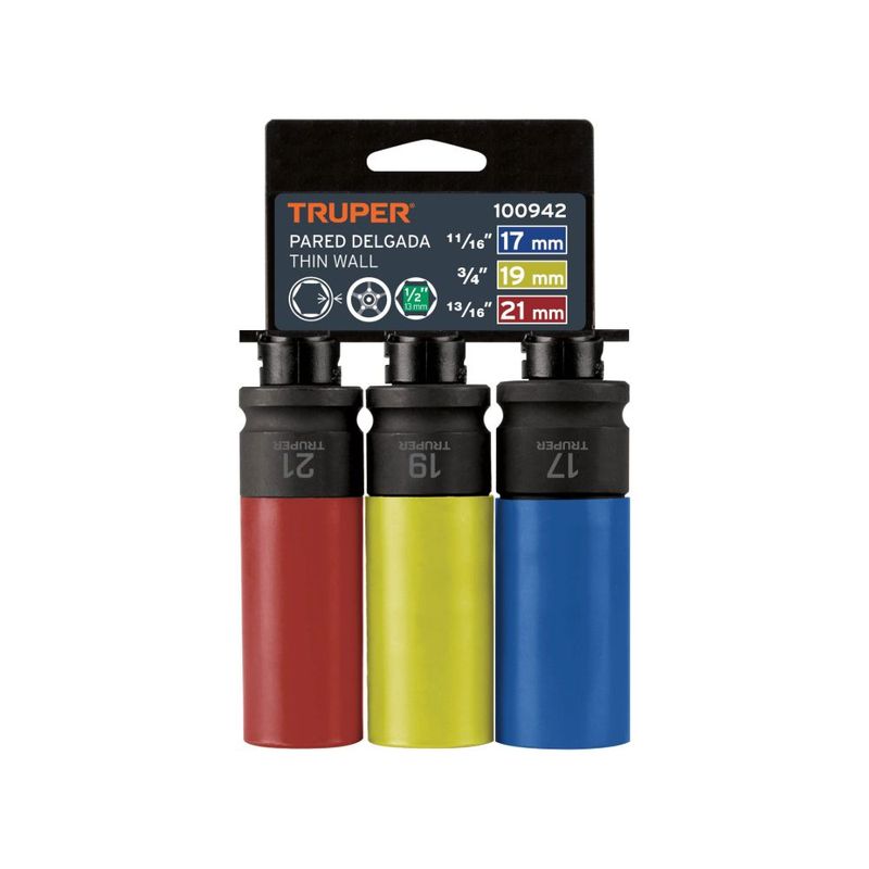 TRUPER - Set 3 Dado de Impacto Tubular 17 19 21mm 1/2” Truper