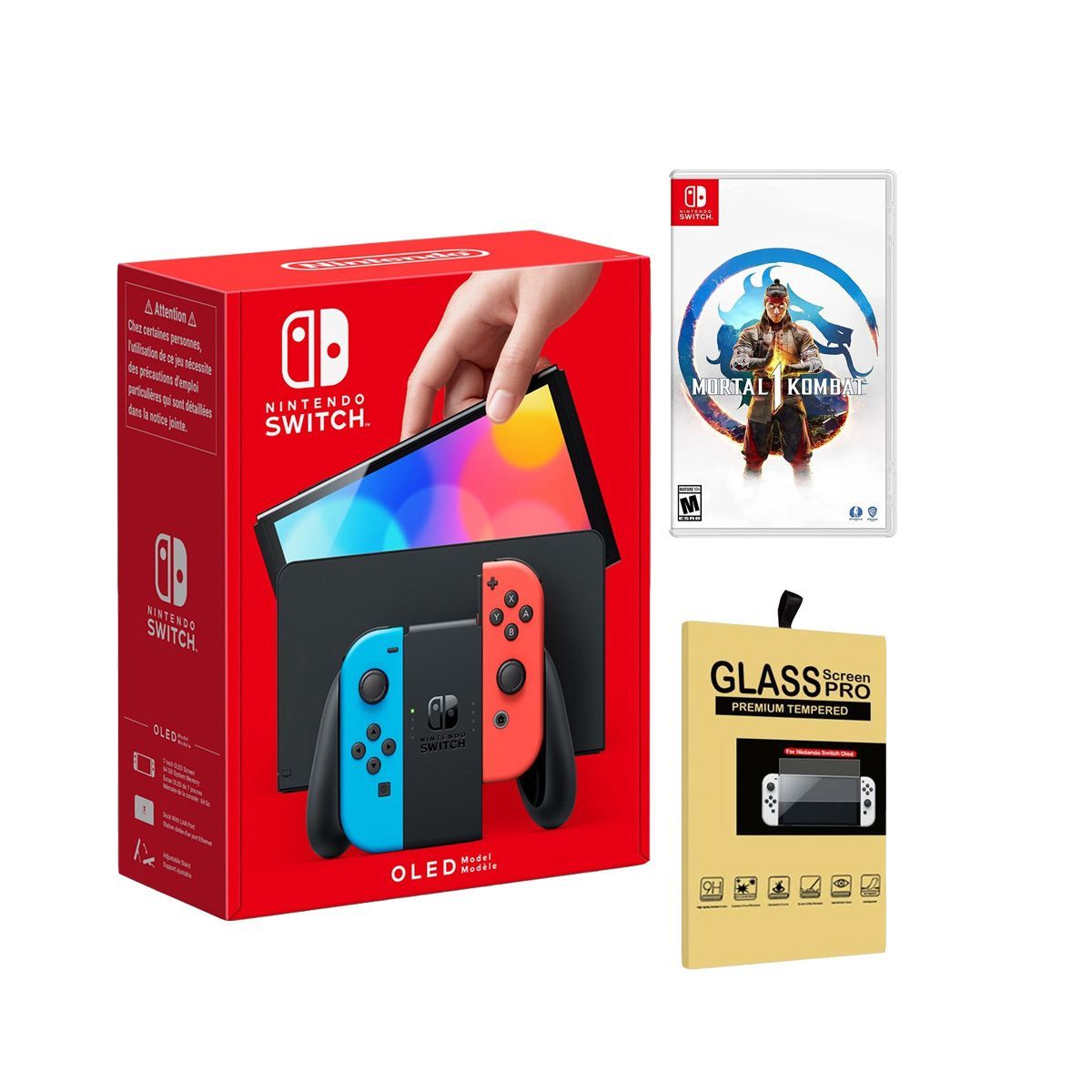 NINTENDO - Consola Nintendo Switch Oled Neon + Mortal Kombat 1 + Mica