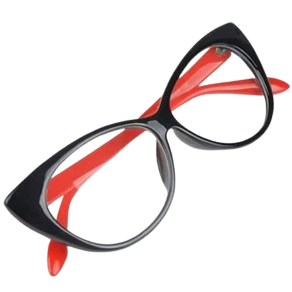 GENERICO - Monturas Lentes Cat Eye Negro Brillante Con Rojo