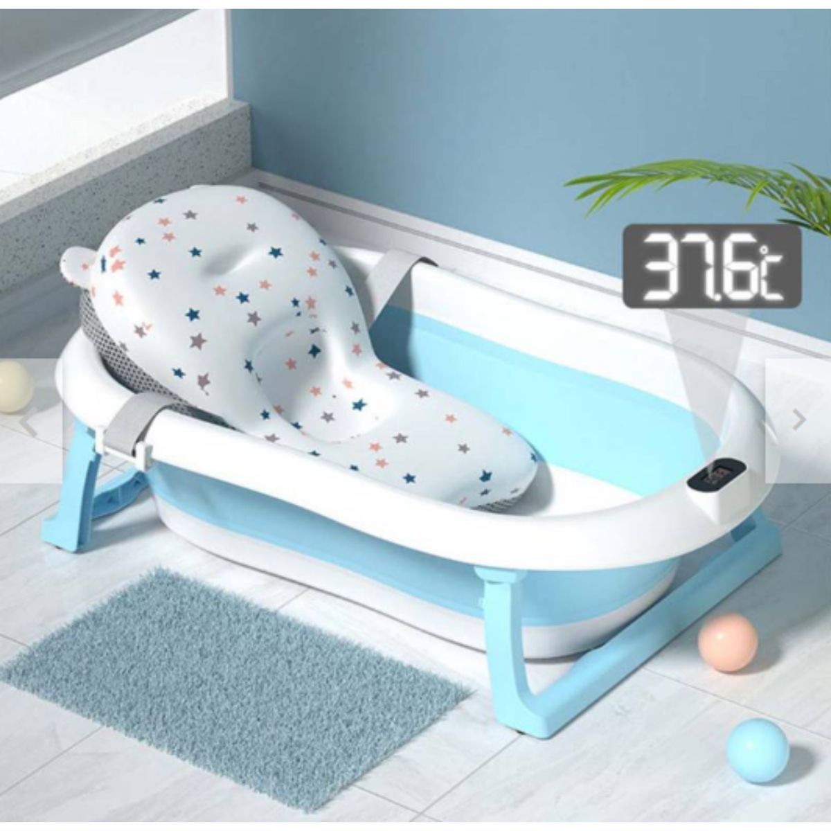 GENERICO - Bañera para Bebe Plegable + Termómetro Cojin Antideslizante