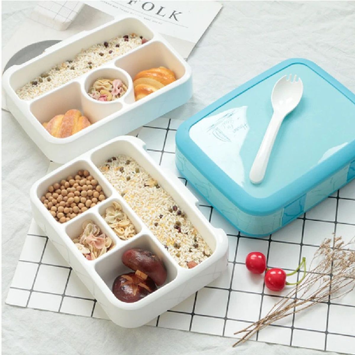 OTTOWARE - Lonchera con Compartimientos Azul Con Bordes Amarillos