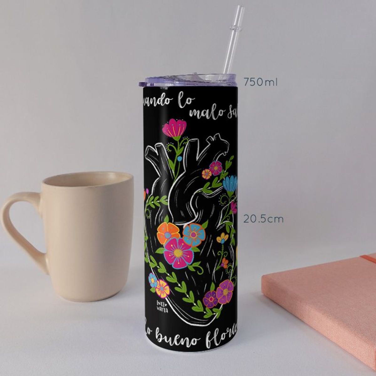 KUSTOMIT - Vaso Tomatodo Tumbler Mug Acero 750ml - Lo Bueno Florece