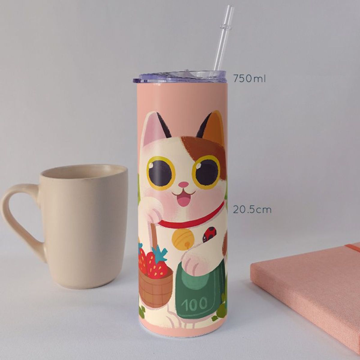 KUSTOMIT - Vaso Tomatodo Tumbler Mug Acero 750ml - Maneki Neko