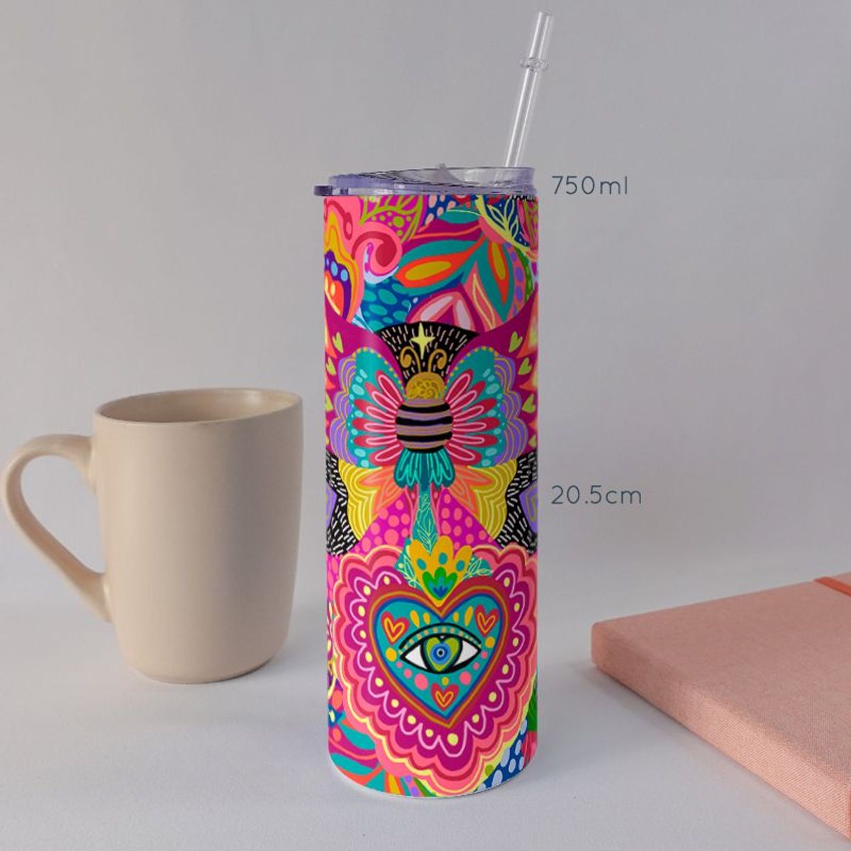 KUSTOMIT - Vaso Tomatodo Tumbler Mug Acero 750ml - Folki butterfly