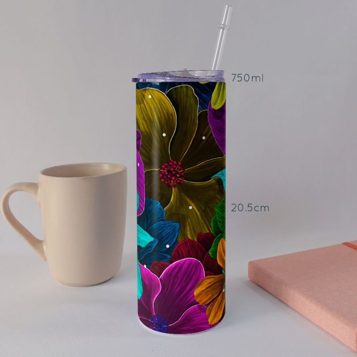 KUSTOMIT - Vaso Tomatodo Tumbler Mug Acero 750ml - Flores