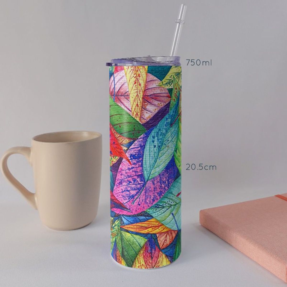 KUSTOMIT - Vaso Tomatodo Tumbler Mug Acero 750ml - Hojas