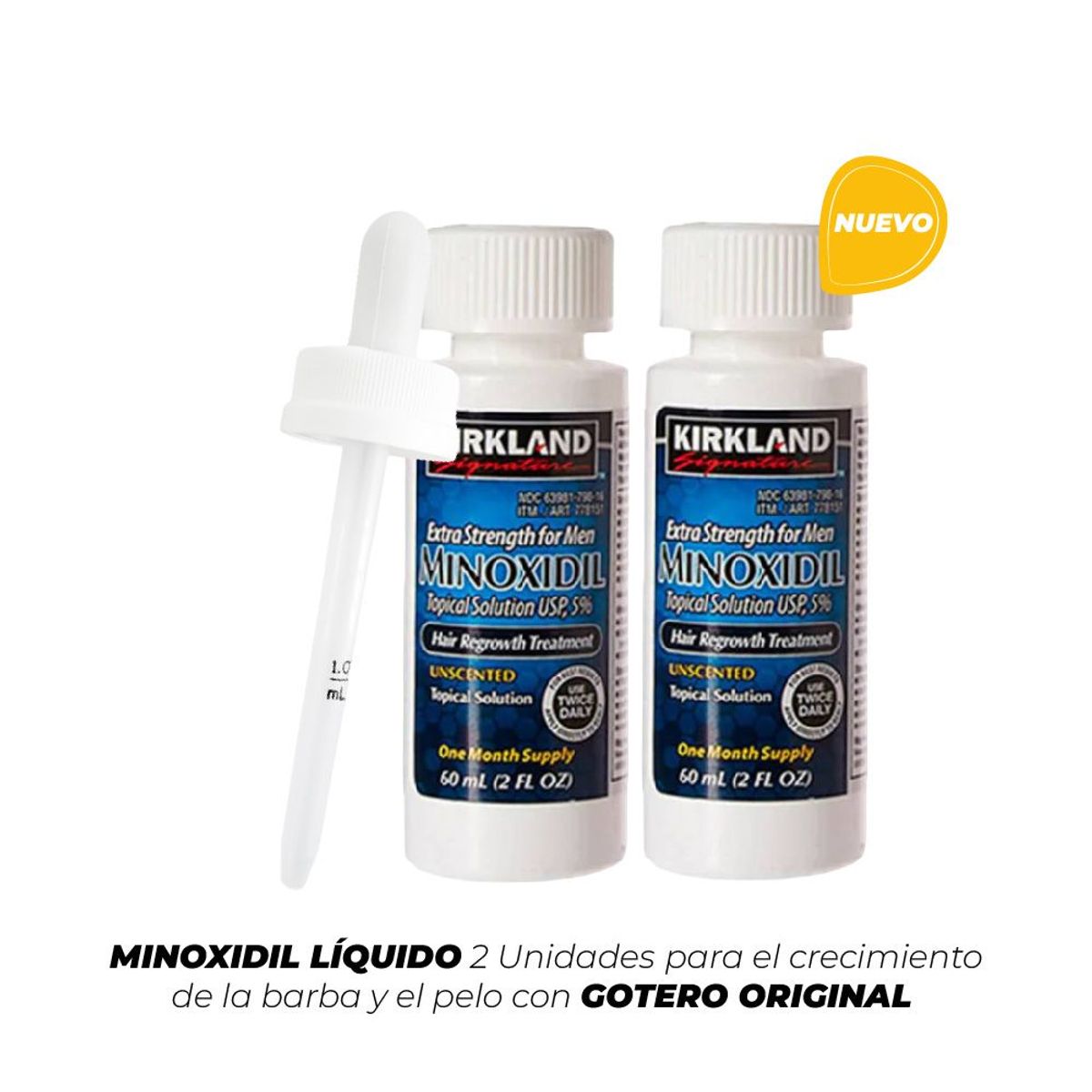 KIRKLAND - Minoxidil Kirkland 5% más Gotero para barba y cabello - 02 Unidades