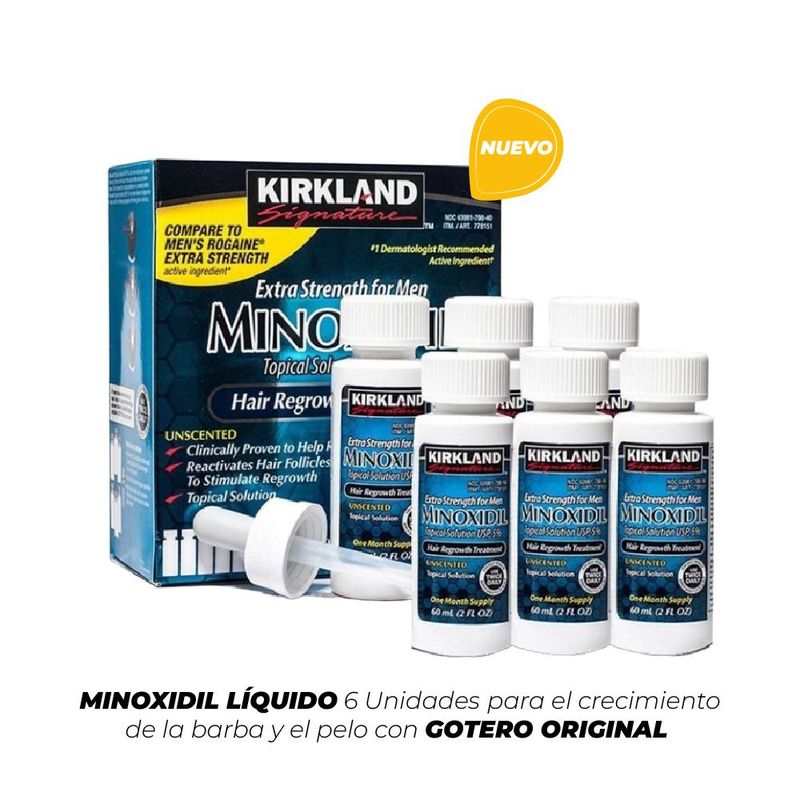 KIRKLAND - Minoxidil Kirkland 5% más Gotero para barba y cabello - 06 Unidades