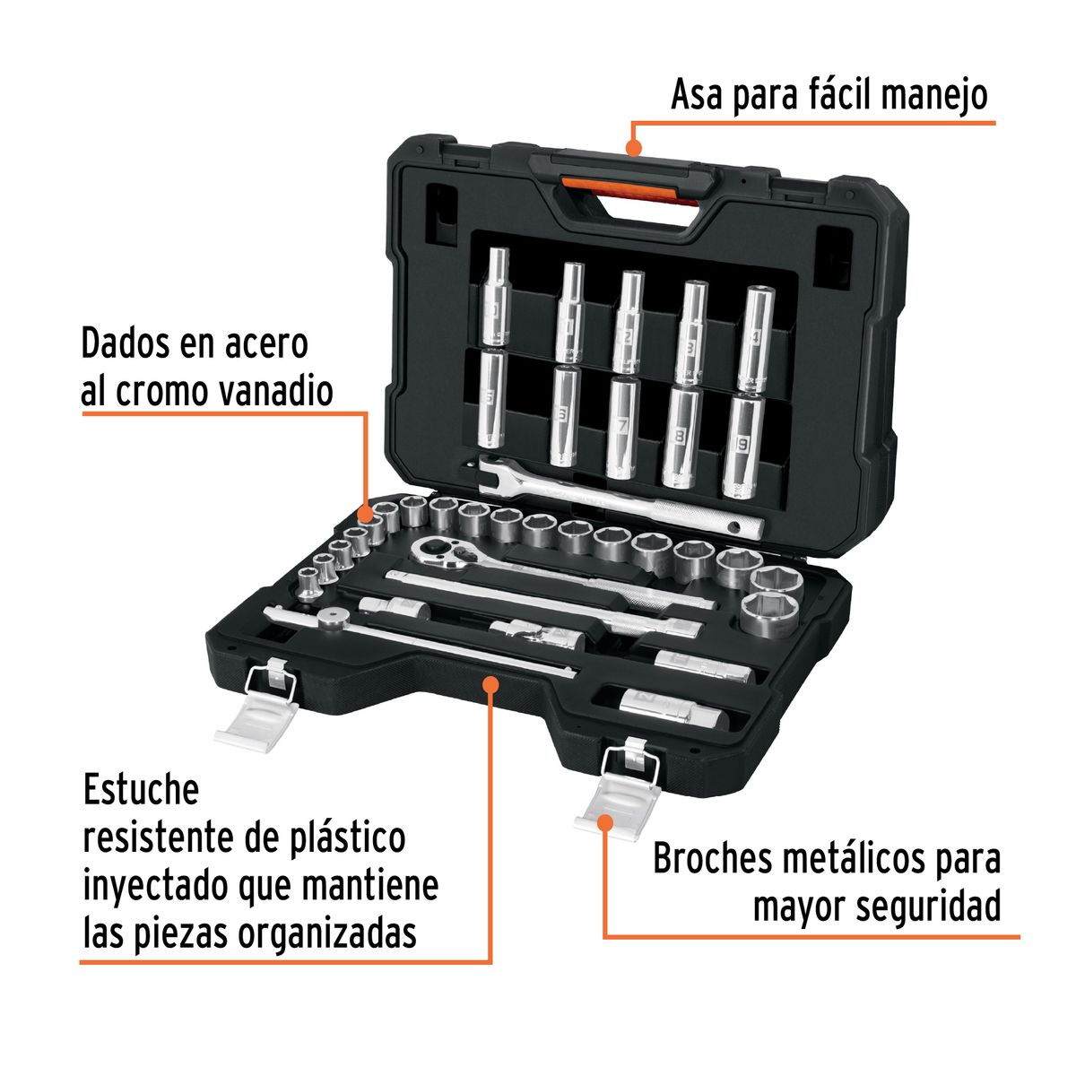 TRUPER - Juego de 36 herramientas cuadro 1/2" mm para mecánico COD 102249 Truper