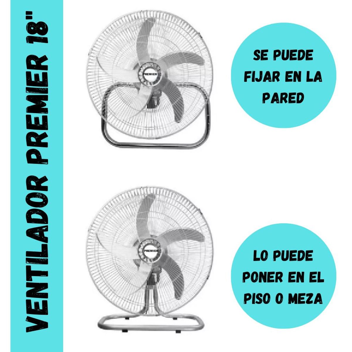 PREMIER - Ventilador Premier De 5 Aspas Plateado 160 w X2 UNIDADES -AB-18PR-5B