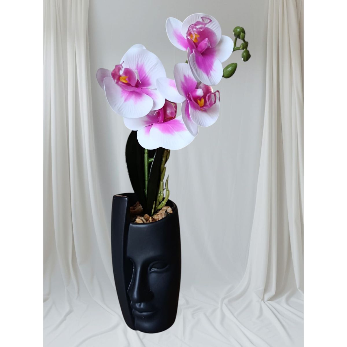 GENERICO - Orquídea Blanca cFuxia en jarrón de Escultura Abstracta