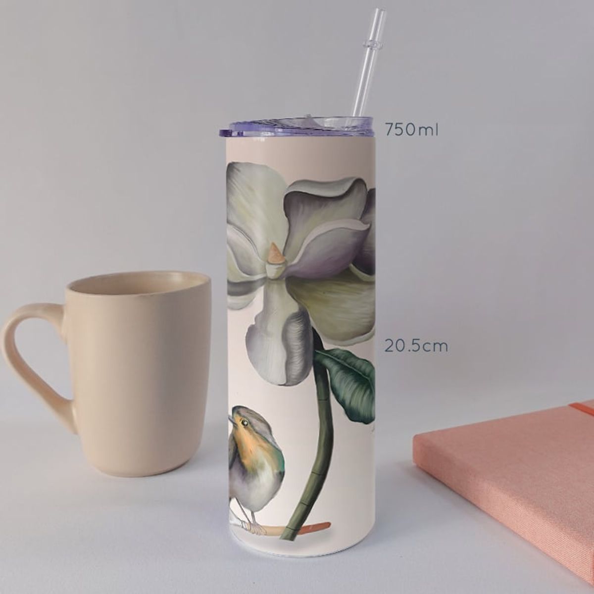 KUSTOMIT - Vaso Tomatodo Tumbler Mug Acero 750ml - Flores