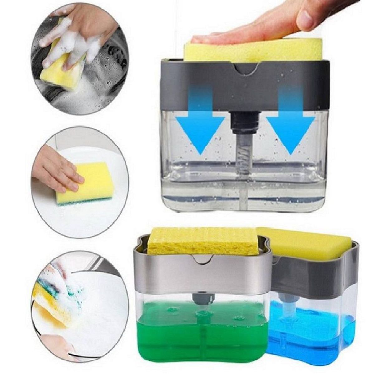 GENERICO - Dispensador Lavavajillas Jabon Liquido 2 en 1 + Esponja