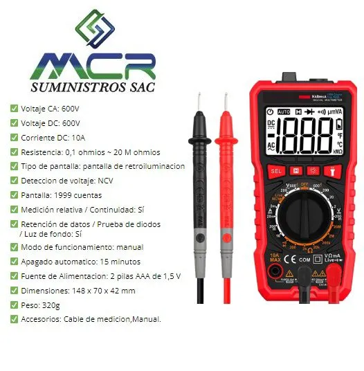 MULTIMETRO EN CA Y DC HASTA 600V DIGITAL GENERICO | Falabella Perú