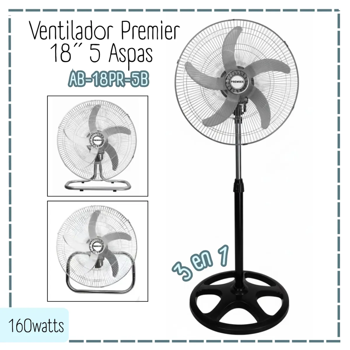 MASTER - Ventilador Premier de 5 Aspas Plateado 160 w-AB-18PR-5B