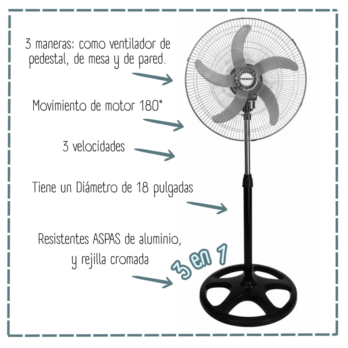 MASTER - Ventilador Premier de 5 Aspas Plateado 160 w-AB-18PR-5B