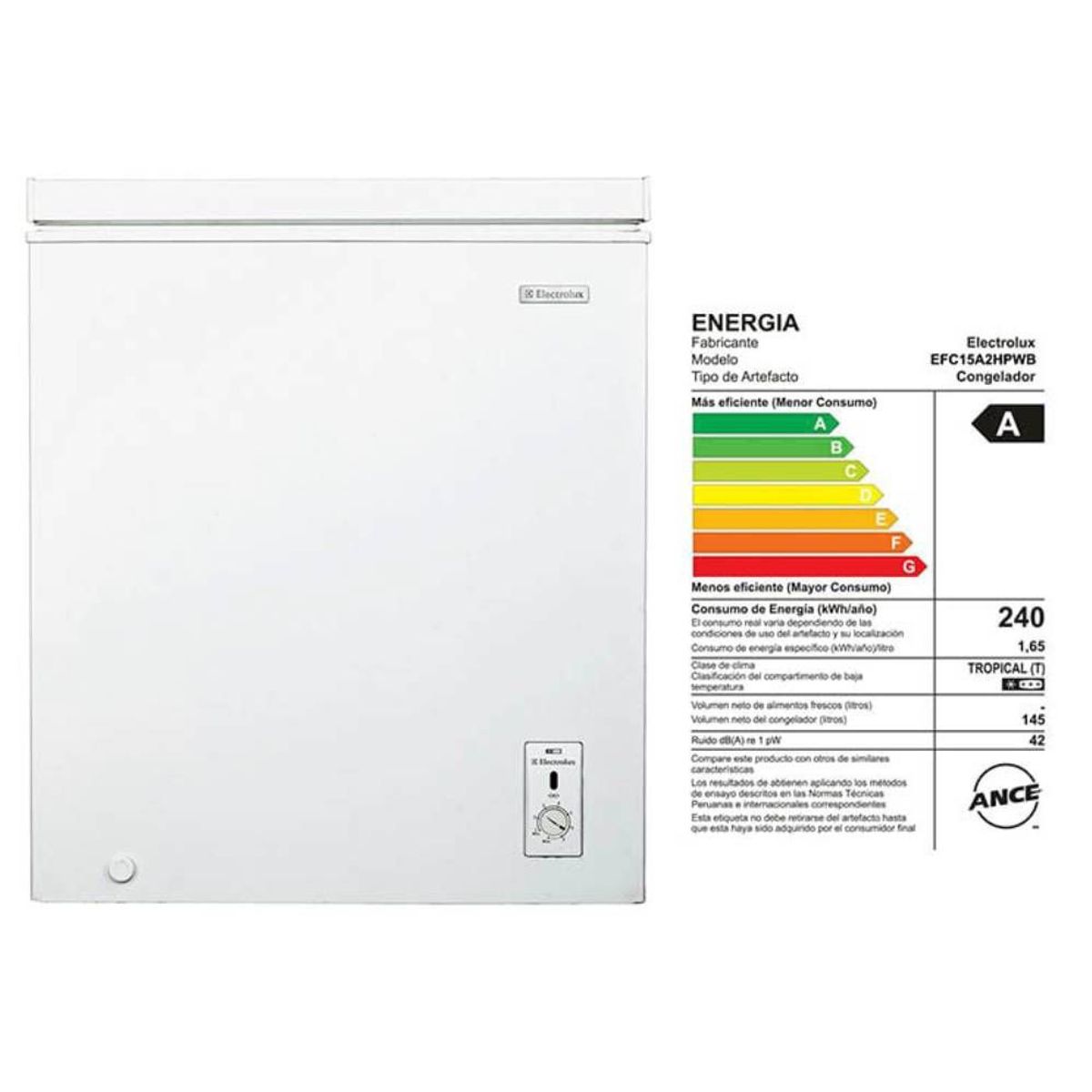 ELECTROLUX - CONGELADORA ELECTROLUX 145 LTS EFC15A2HPWB BLANCO