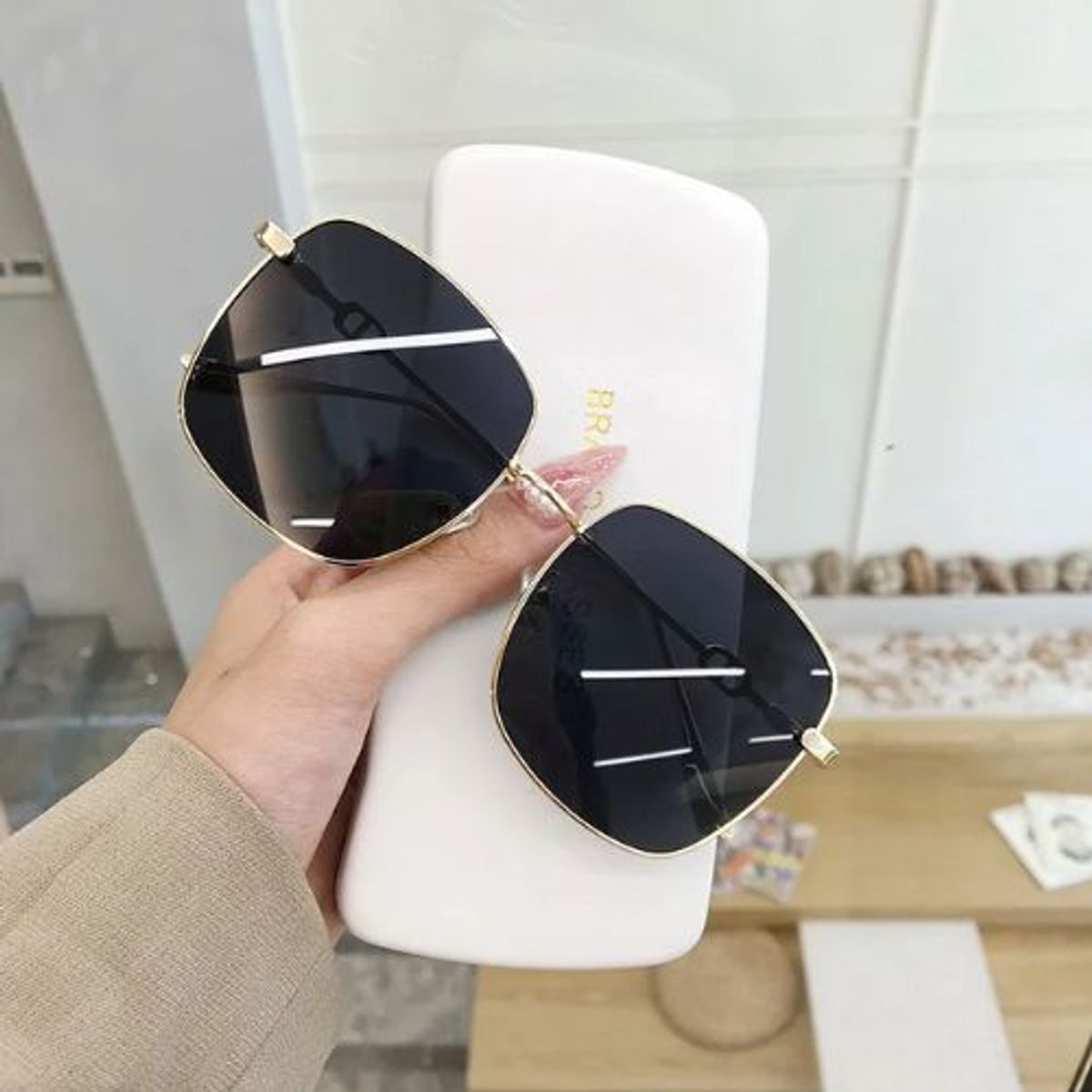 GENERICO - Gafas o lentes de sol montura de metal cuadradas modelo rami