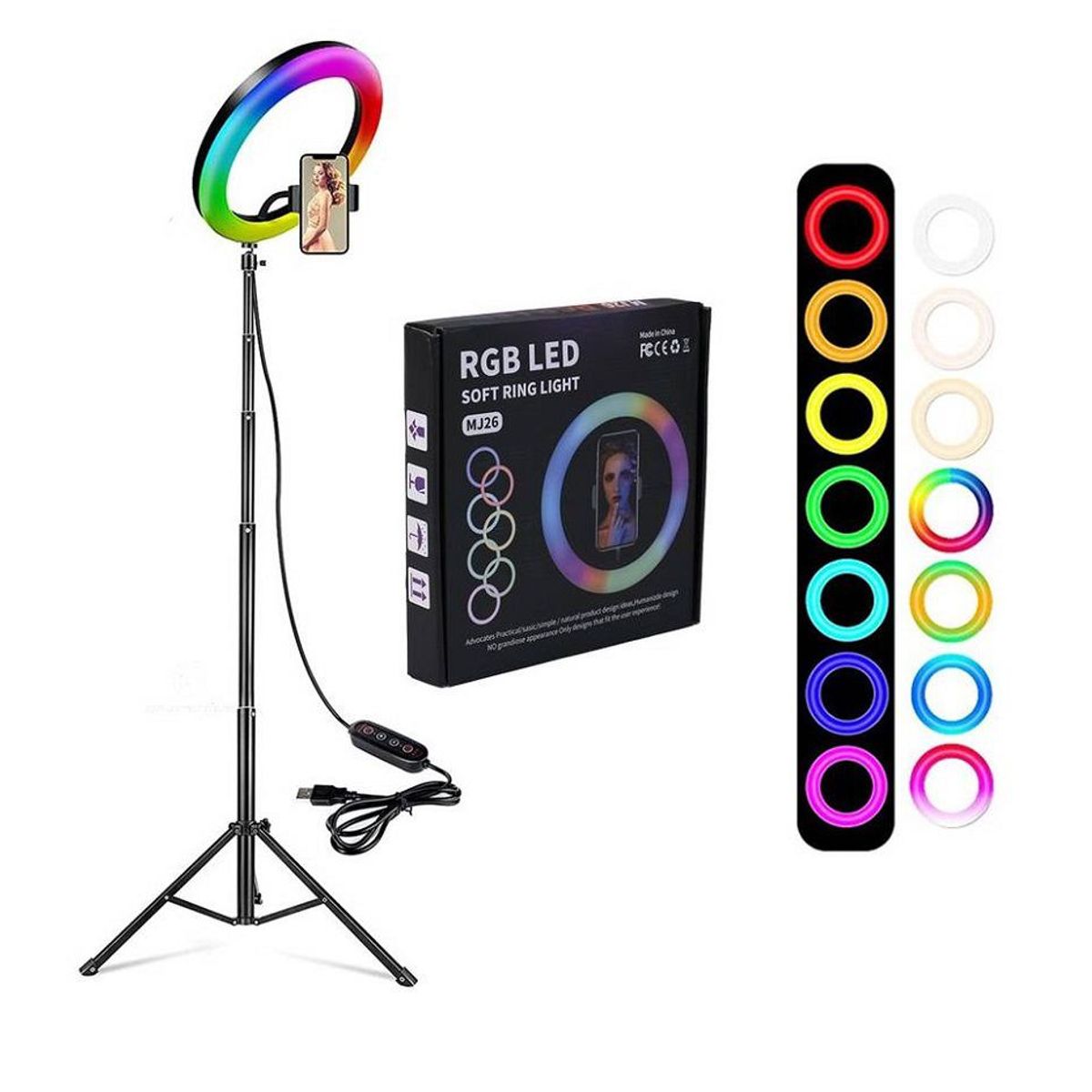 GENERICO - ARO LUZ LED 30 CM RGB COLORES + TRIPODE DE 2.10 M