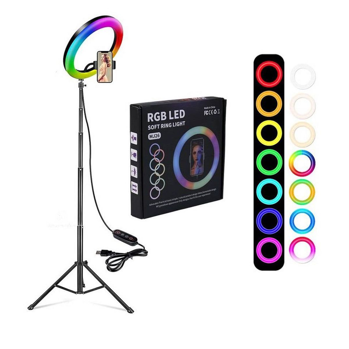 GENERICO - ARO LUZ LED 30 CM RGB COLORES + TRIPODE DE 2.10 M