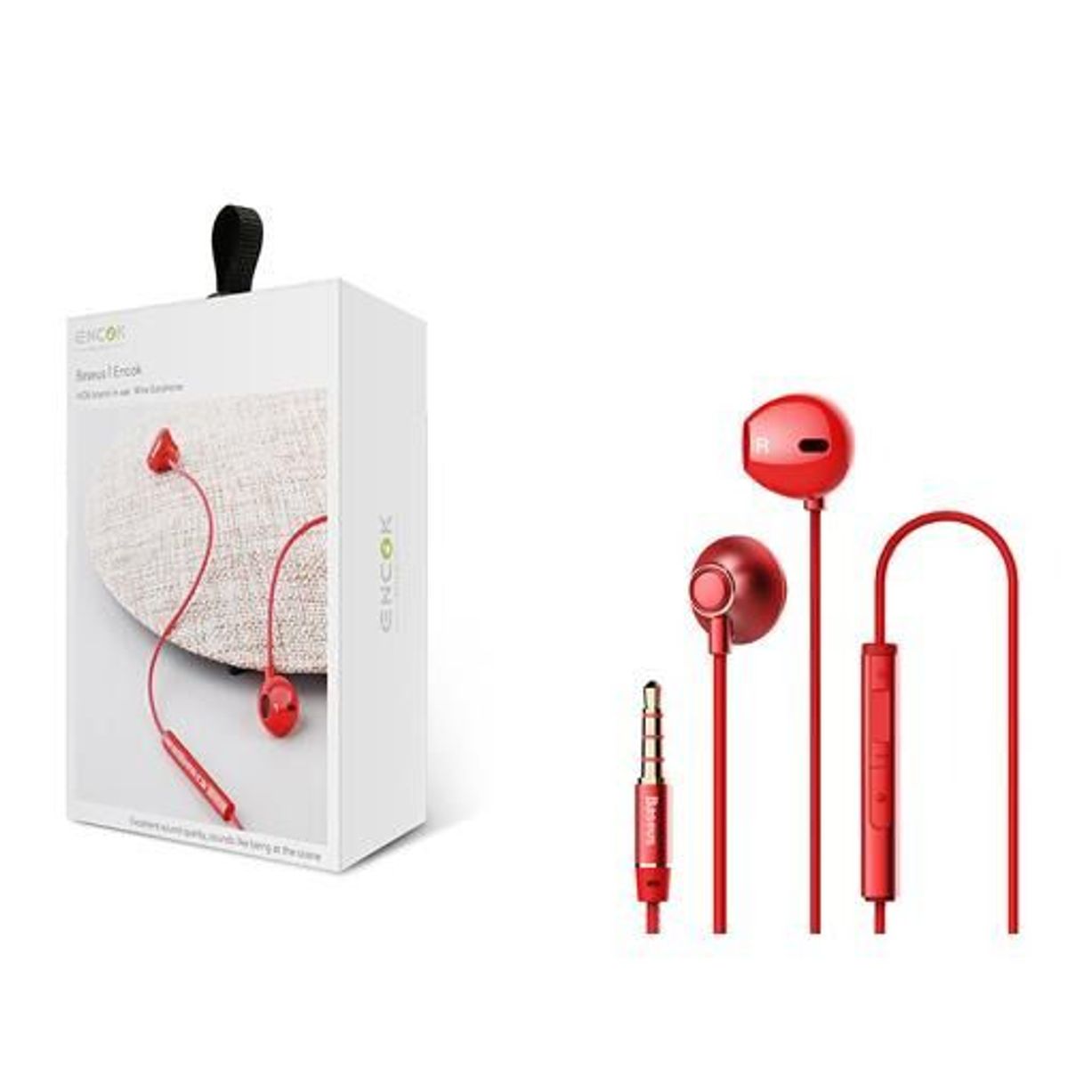 BASEUS - Audífonos Baseus Encok H06 ROJO con micrófono y control de volumen