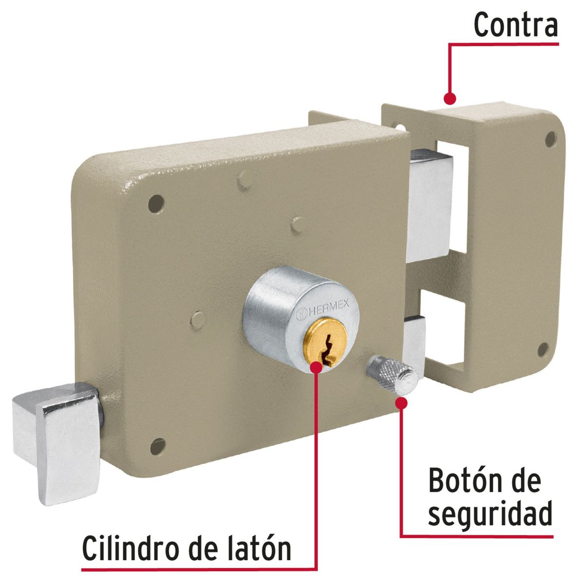 HERMEX - Chapa Cerradura derecho sobreponer Hermex